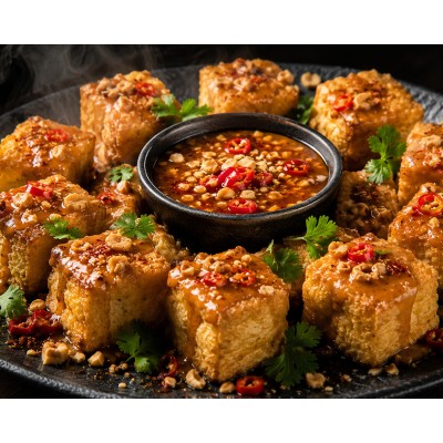 Fried Tofu with Peanut Sauce